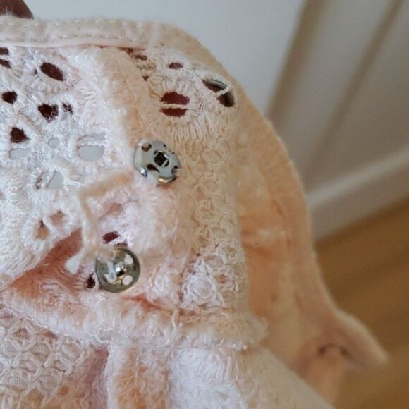 SUGAR LIPS BLUSH PINK PEACH COTTON EYELET RUFFLE TOP SMALL RUFFLE LACE UP GIRLY - Picture 6 of 6